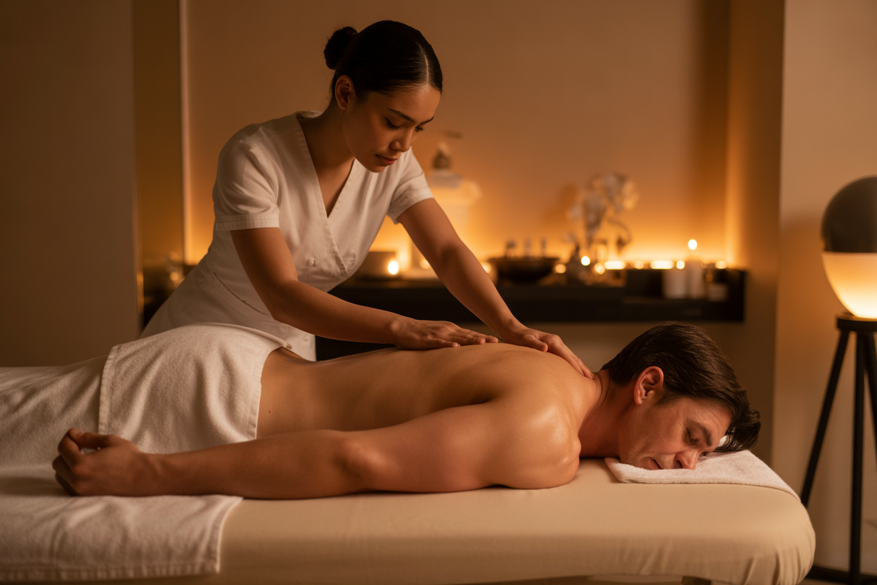 freepik female therapist massaging male therapist on bed i 72572